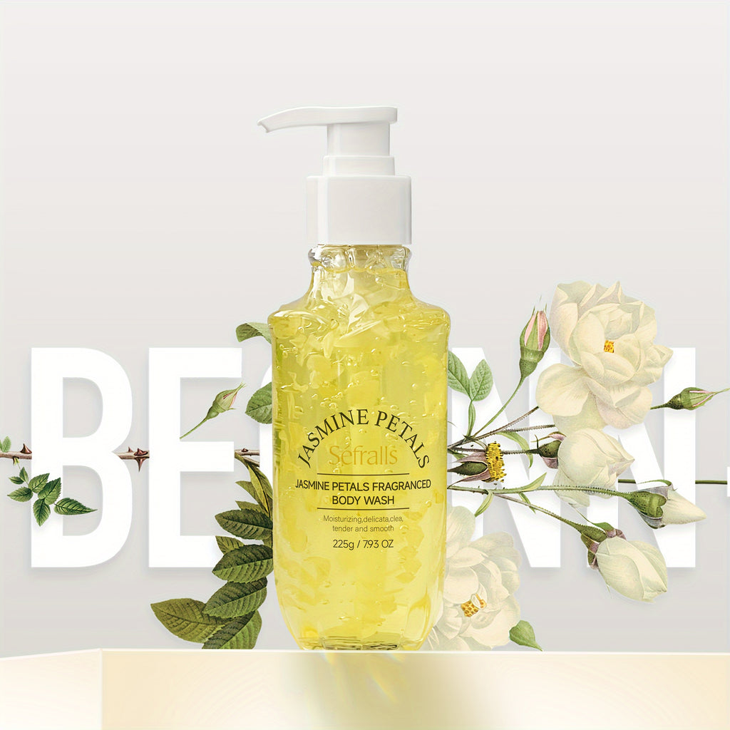 Jasmine Petal Scented Shower Gel, Maintains Skin Elasticity, Deeply Moisturizing with Shea Butter, Contains Real Jasmine Petals, Delightful Floral Aroma, Abundant in Natural Plant Extracts, Offering an Unmatched Refreshing Experience