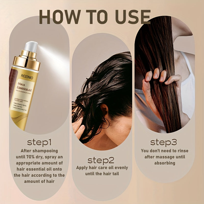 Summer Refreshing Oil-Control Anti-Frizz Natural Maca Intensive Smoothing Leave-In Conditioner Essential Oil Spray 3.38oz, Contains Natural Maca Hair Care Ingredients. with a Refreshing and Easily Absorbed Texture, It Instantly Smooths Frizz