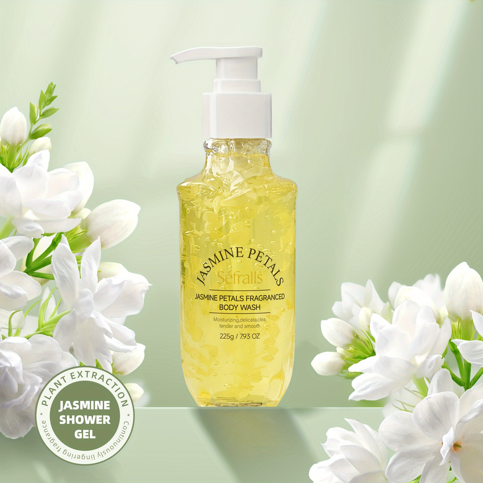 Jasmine Petal Scented Shower Gel, Maintains Skin Elasticity, Deeply Moisturizing with Shea Butter, Contains Real Jasmine Petals, Delightful Floral Aroma, Abundant in Natural Plant Extracts, Offering an Unmatched Refreshing Experience