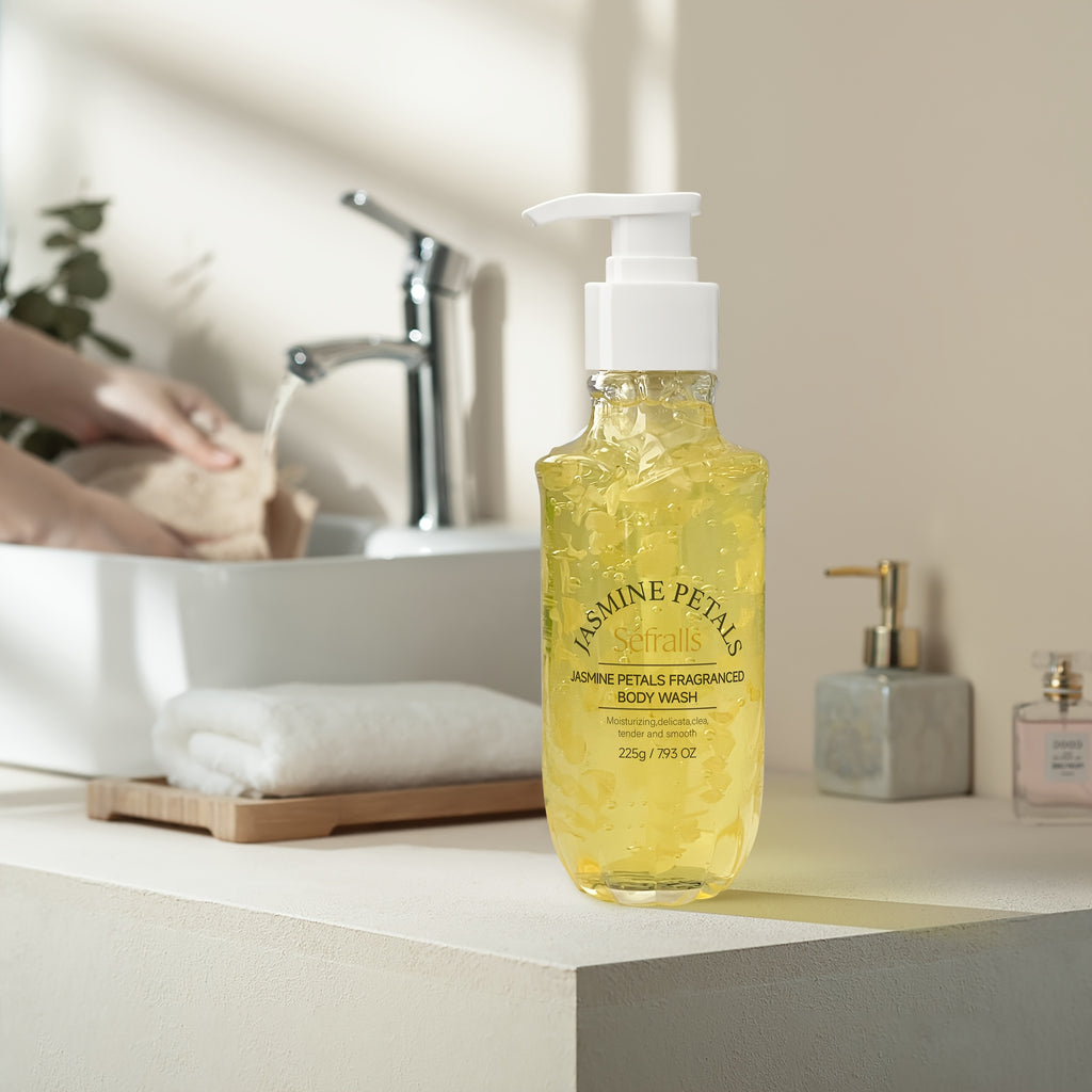 Jasmine Petal Scented Shower Gel, Maintains Skin Elasticity, Deeply Moisturizing with Shea Butter, Contains Real Jasmine Petals, Delightful Floral Aroma, Abundant in Natural Plant Extracts, Offering an Unmatched Refreshing Experience