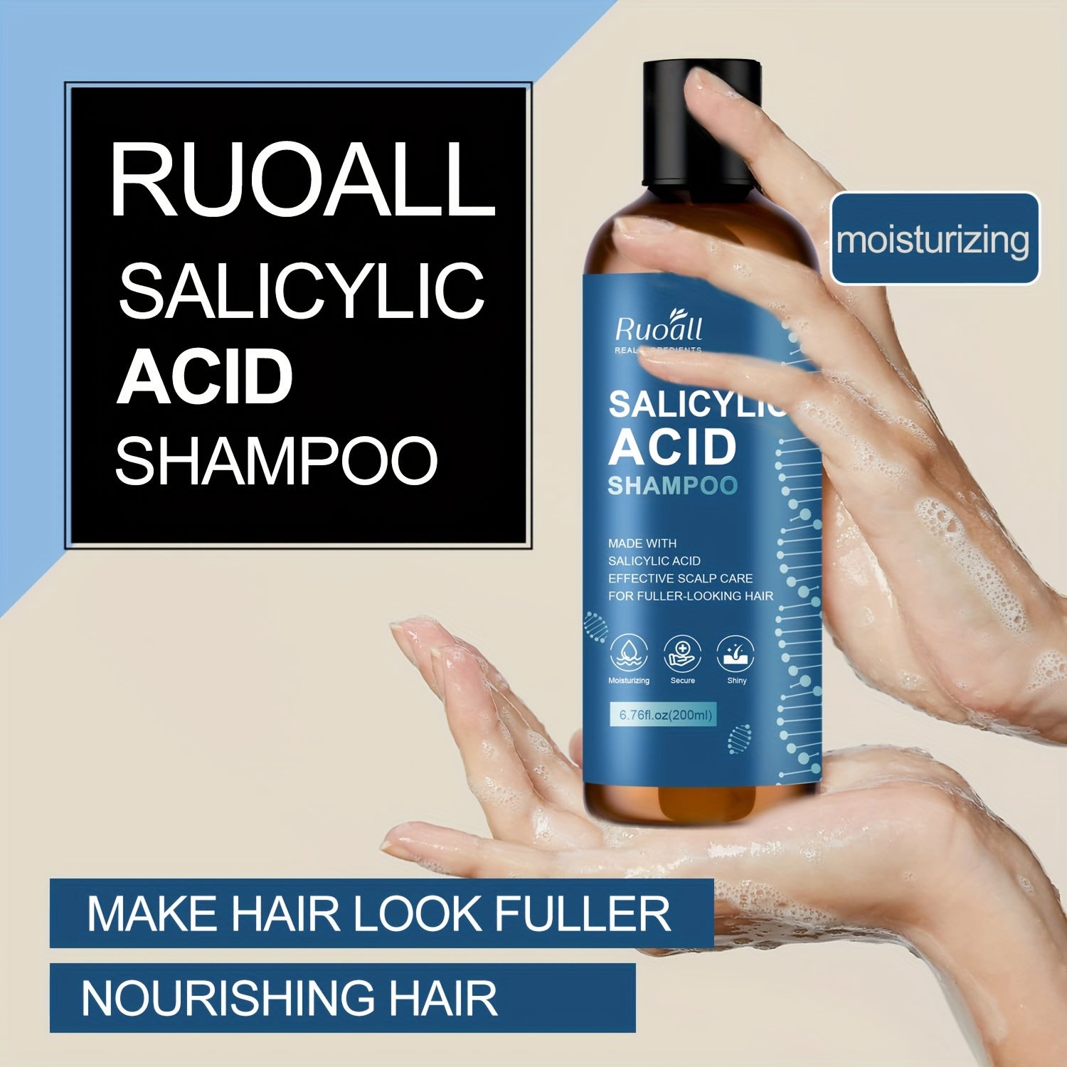 6.76oz Salicylic Acid Shampoo Rich in Salicylic Acid Collagen Foam Gently Cleanses Scalp Hair, Keeps Hair Fresh and Non-greasy, Keeps Hair Hydrated for All Skin Types