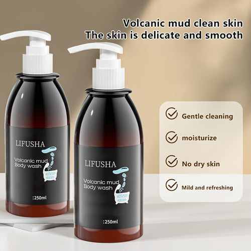 1 (250ml\u002F8.45fl.oz) Volcanic Mud Body Wash Suitable for Skin Types, Hydrating Moisturizing Shower Gel with Mineral Mud, Aloe Vera & Glycerin for, Dry, Oily Skin Care - Men & Women, Rich Lather for Bathing
