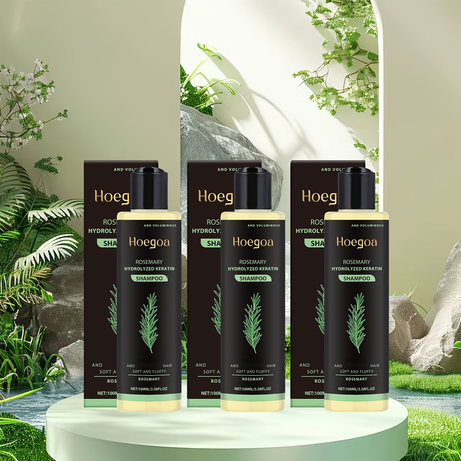 Rosemary thickening shampoo 3 bottles, clean and strengthen fragile and fragile hair, containing rosemary extract and vitamin E, deep cleaning, mild moisturizing and plump herbal essence shampoo, suitable for all hair