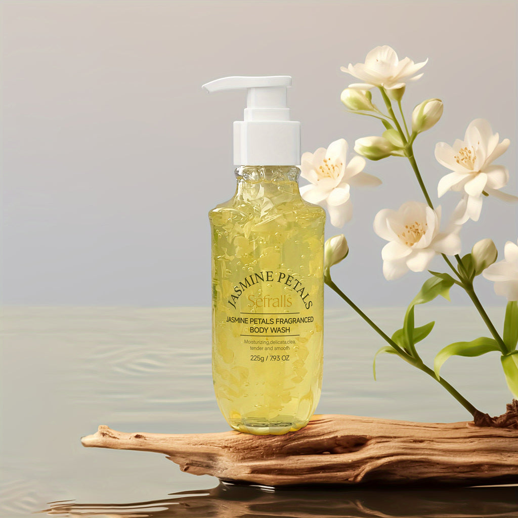 Jasmine Petal Scented Shower Gel, Maintains Skin Elasticity, Deeply Moisturizing with Shea Butter, Contains Real Jasmine Petals, Delightful Floral Aroma, Abundant in Natural Plant Extracts, Offering an Unmatched Refreshing Experience