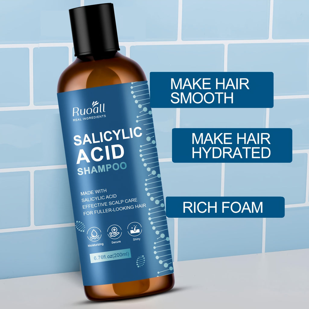 6.76oz Salicylic Acid Shampoo Rich in Salicylic Acid Collagen Foam Gently Cleanses Scalp Hair, Keeps Hair Fresh and Non-greasy, Keeps Hair Hydrated for All Skin Types