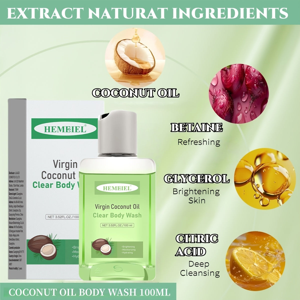 Coconut Oil Brightening And Moisturizing Shower Gel, Deeply Cleanses, Hydrates The Skin, And Leaves a Long-Lasting Fragrance