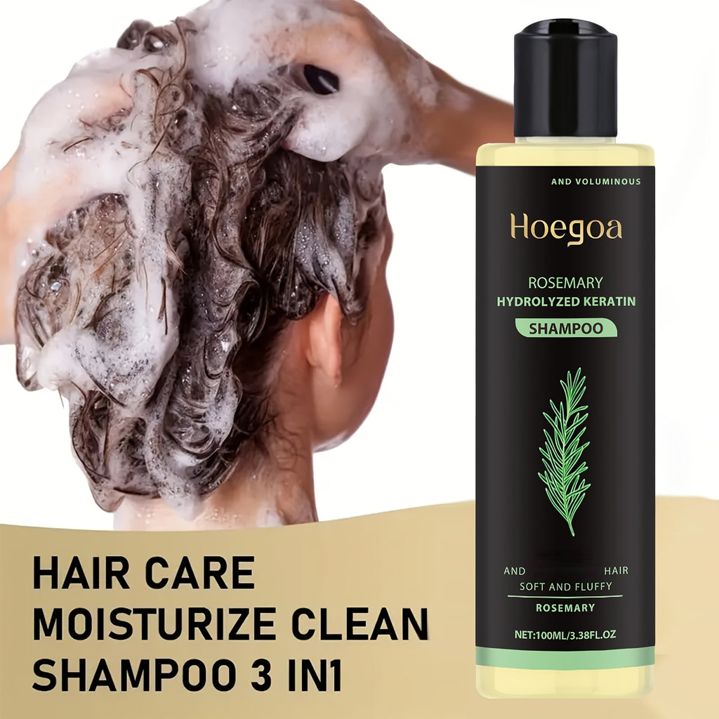 Rosemary thickening shampoo 3 bottles, clean and strengthen fragile and fragile hair, containing rosemary extract and vitamin E, deep cleaning, mild moisturizing and plump herbal essence shampoo, suitable for all hair