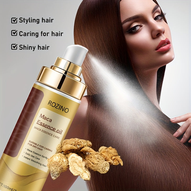 Summer Refreshing Oil-Control Anti-Frizz Natural Maca Intensive Smoothing Leave-In Conditioner Essential Oil Spray 3.38oz, Contains Natural Maca Hair Care Ingredients. with a Refreshing and Easily Absorbed Texture, It Instantly Smooths Frizz
