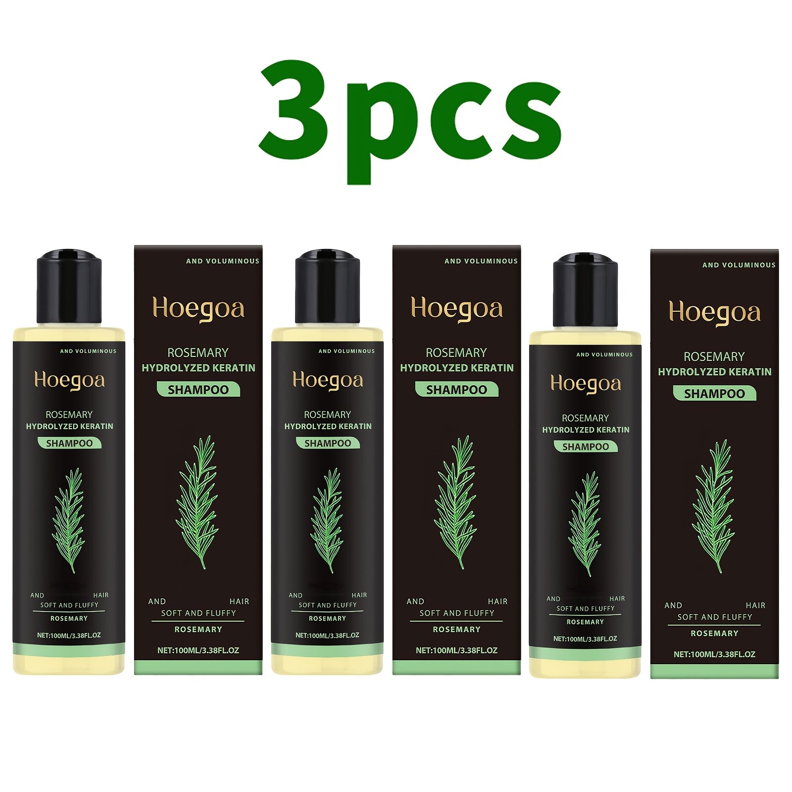 Rosemary thickening shampoo 3 bottles, clean and strengthen fragile and fragile hair, containing rosemary extract and vitamin E, deep cleaning, mild moisturizing and plump herbal essence shampoo, suitable for all hair