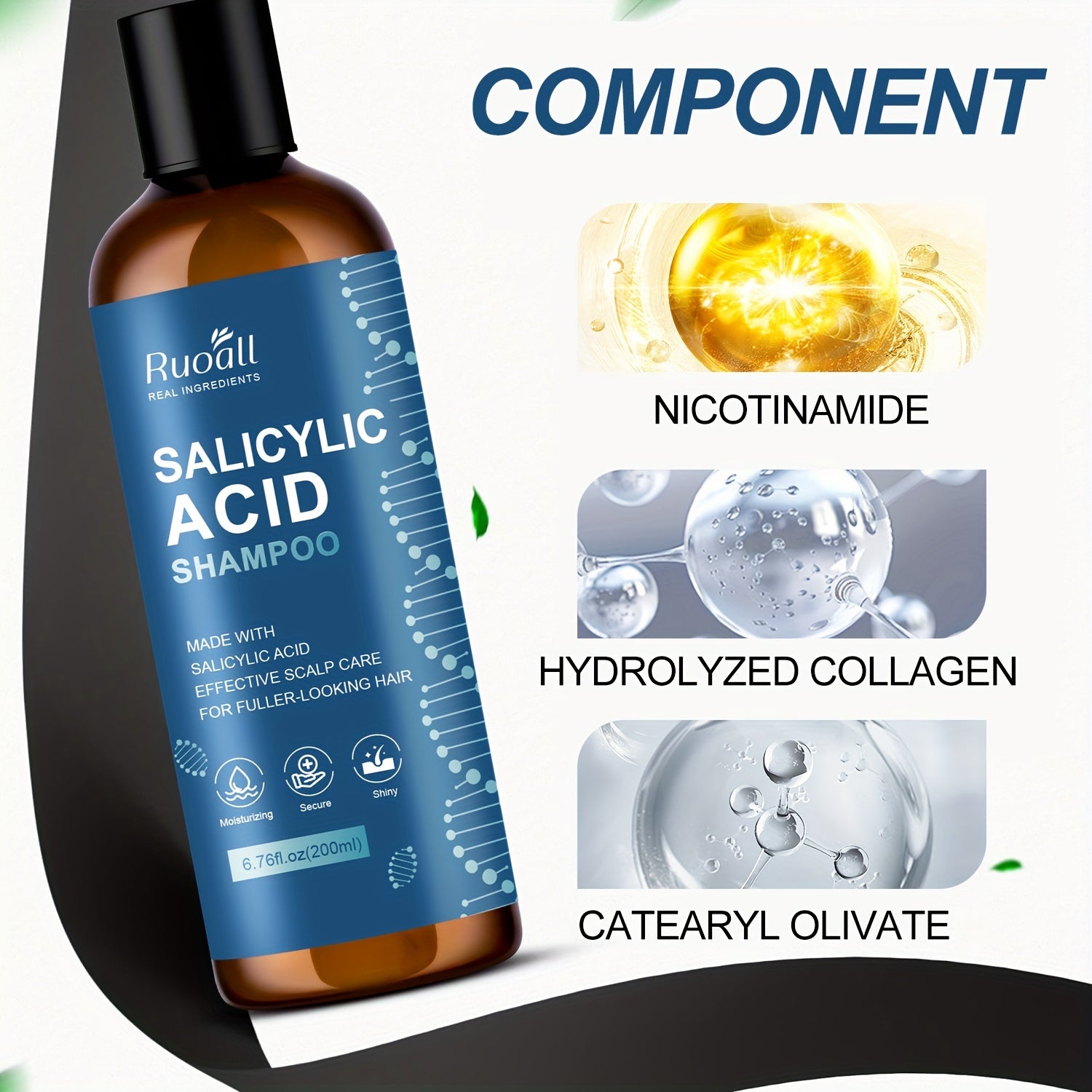 6.76oz Salicylic Acid Shampoo Rich in Salicylic Acid Collagen Foam Gently Cleanses Scalp Hair, Keeps Hair Fresh and Non-greasy, Keeps Hair Hydrated for All Skin Types