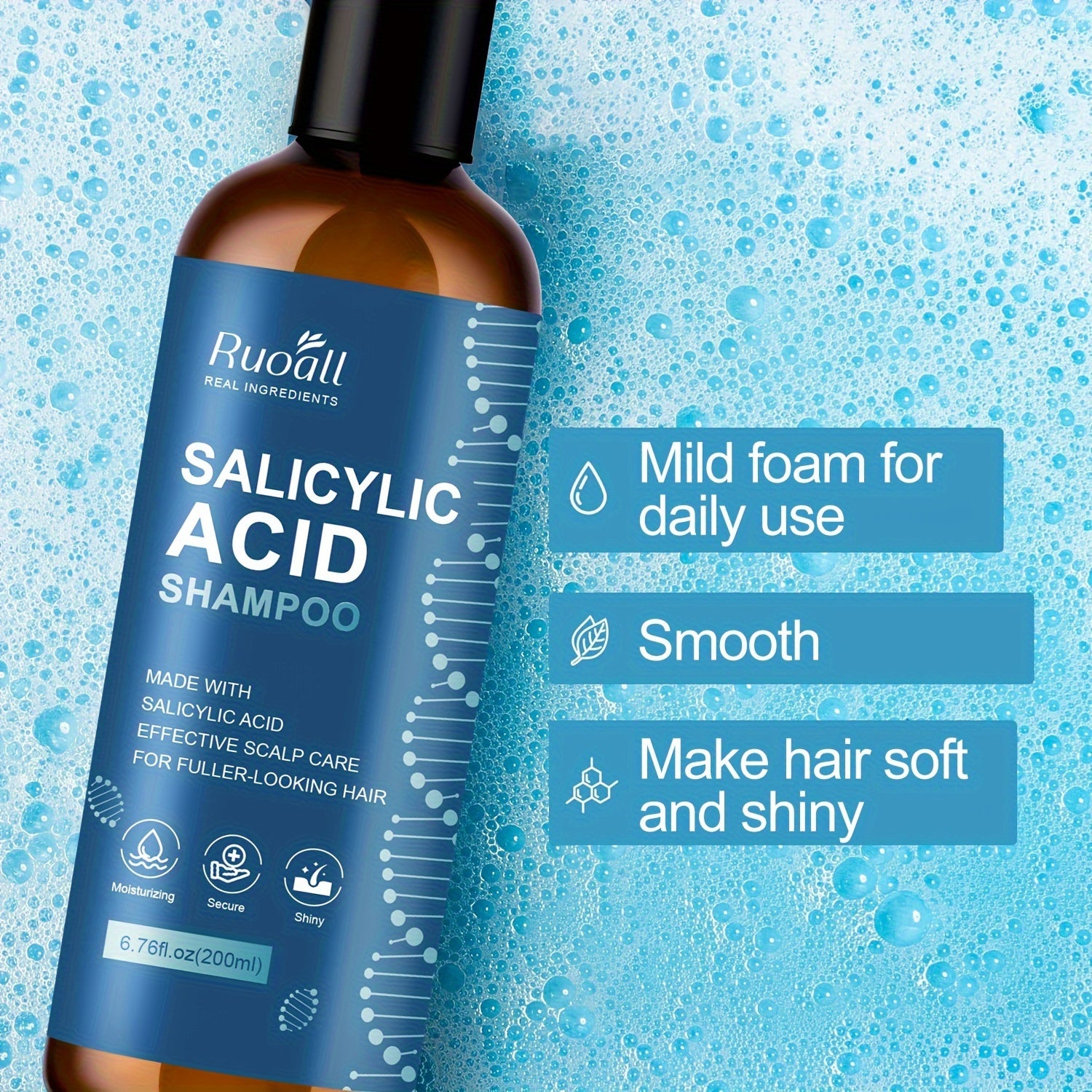 6.76oz Salicylic Acid Shampoo Rich in Salicylic Acid Collagen Foam Gently Cleanses Scalp Hair, Keeps Hair Fresh and Non-greasy, Keeps Hair Hydrated for All Skin Types
