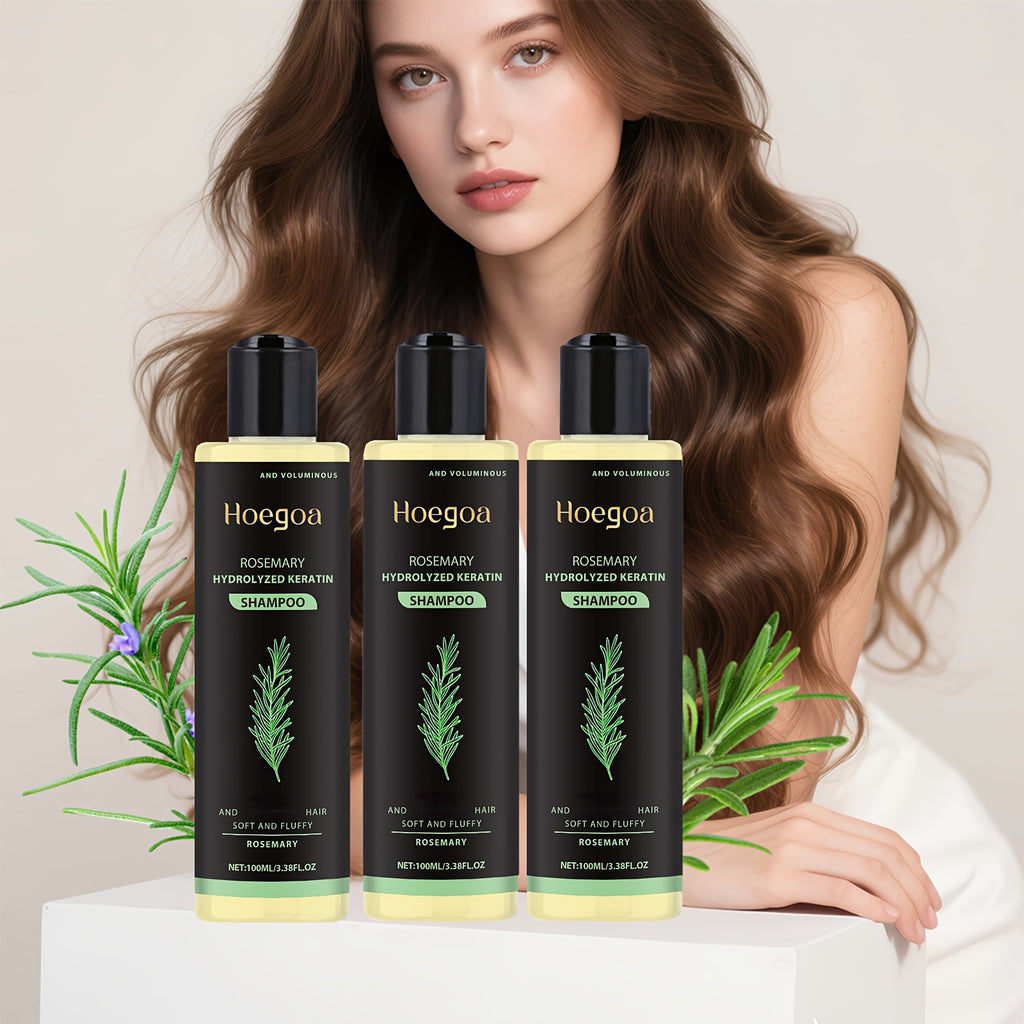 Rosemary thickening shampoo 3 bottles, clean and strengthen fragile and fragile hair, containing rosemary extract and vitamin E, deep cleaning, mild moisturizing and plump herbal essence shampoo, suitable for all hair