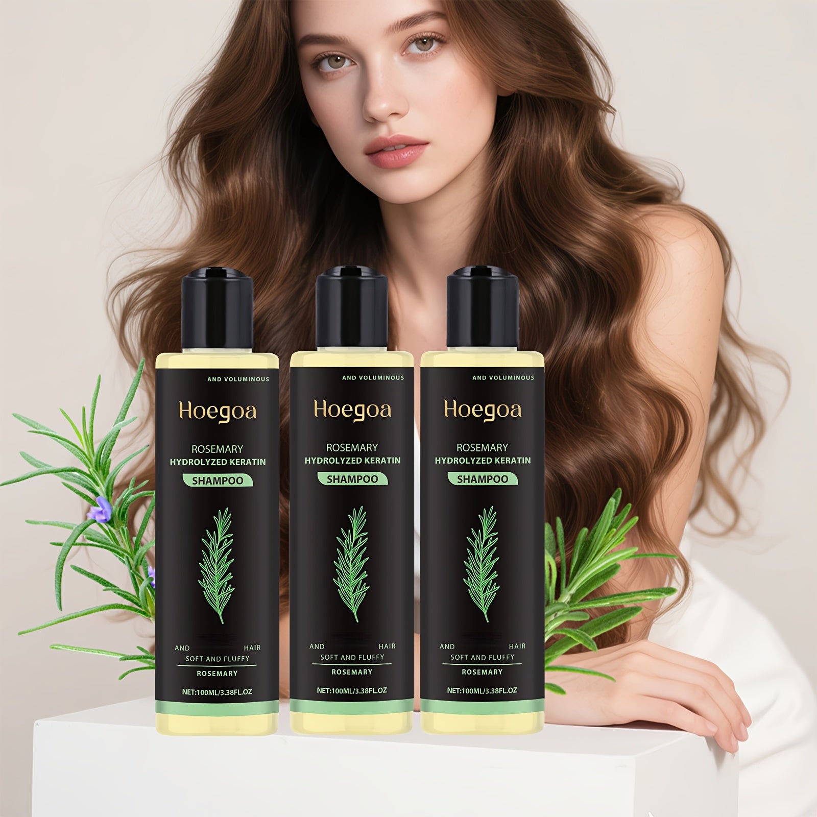 Rosemary thickening shampoo 3 bottles, clean and strengthen fragile and fragile hair, containing rosemary extract and vitamin E, deep cleaning, mild moisturizing and plump herbal essence shampoo, suitable for all hair