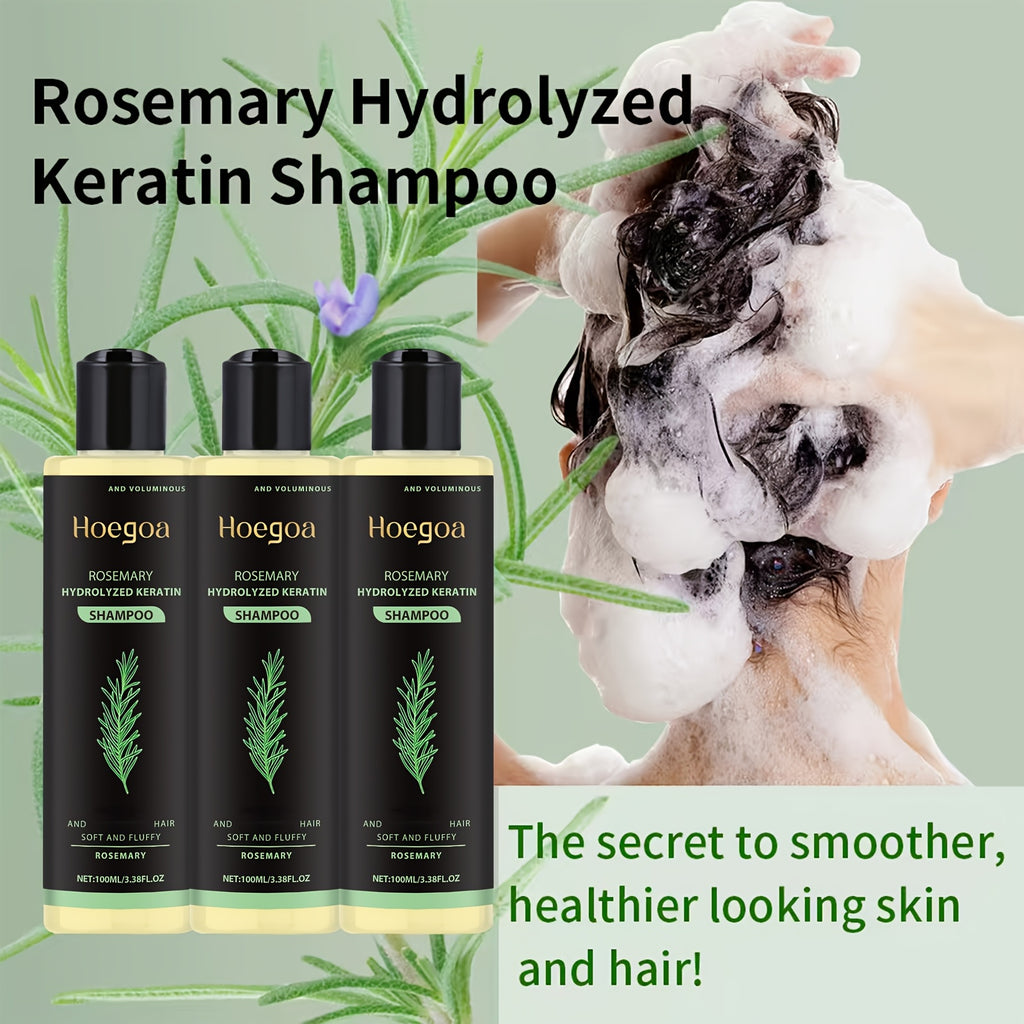 Rosemary thickening shampoo 3 bottles, clean and strengthen fragile and fragile hair, containing rosemary extract and vitamin E, deep cleaning, mild moisturizing and plump herbal essence shampoo, suitable for all hair