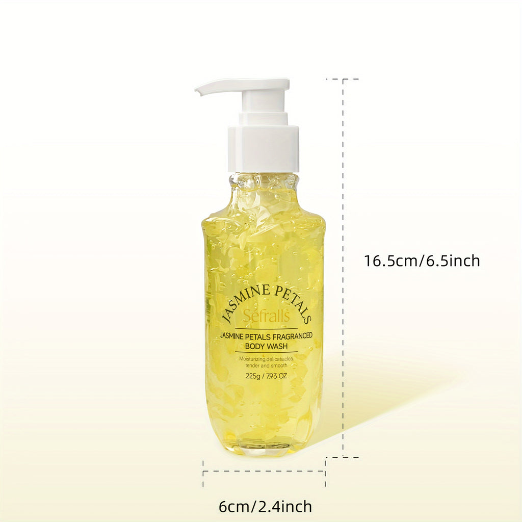 Jasmine Petal Scented Shower Gel, Maintains Skin Elasticity, Deeply Moisturizing with Shea Butter, Contains Real Jasmine Petals, Delightful Floral Aroma, Abundant in Natural Plant Extracts, Offering an Unmatched Refreshing Experience