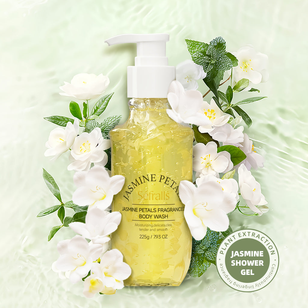Jasmine Petal Scented Shower Gel, Maintains Skin Elasticity, Deeply Moisturizing with Shea Butter, Contains Real Jasmine Petals, Delightful Floral Aroma, Abundant in Natural Plant Extracts, Offering an Unmatched Refreshing Experience